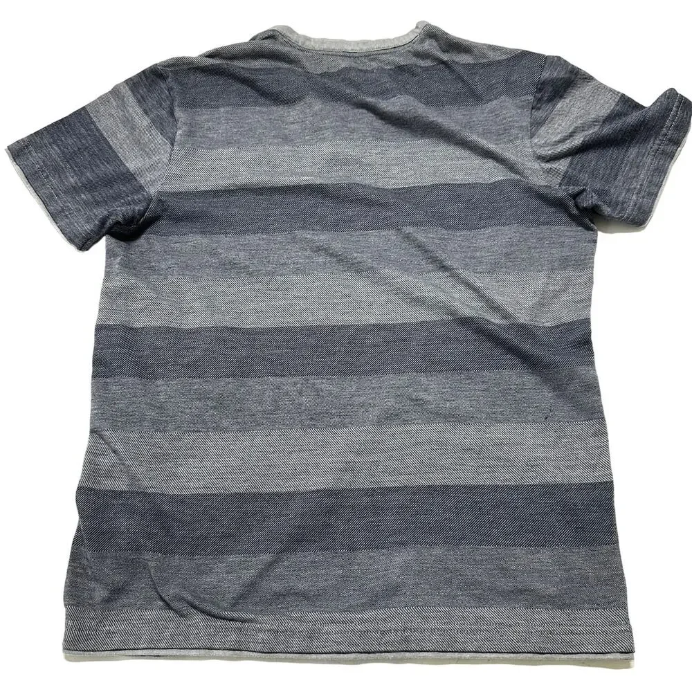 GUESS Shirt M Blue Striped Short Sleeve Henley Cotton Blend 90s Y2K Preppy - Picture 3 of 7